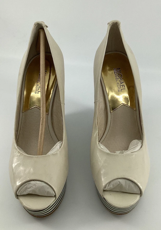 Zapatos de tacón Michael Michael Kors para mujer 9 M punta abierta cuña cuero beige sin cordones Foto 1 de 4