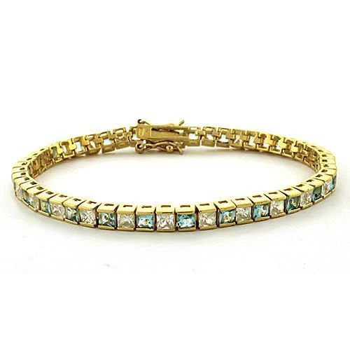 Pulseira de tênis dourada 7 polegadas feminina topázio azul transparente corte princesa 18kt cz S131 - Imagem 1 de 1