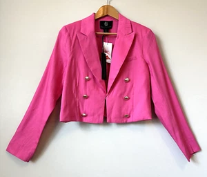 House Of Harlow Cropped Blazer Fuchsia Pink Double Breasted Gold Sz Small S New - Picture 1 of 15