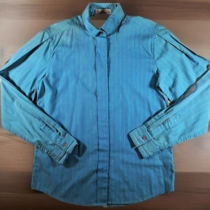 Vtg DIANE VON FURSTENBERG Blouse Womens Size 8 Blue Stripe Mock Neck Grandmacore - Picture 1 of 9