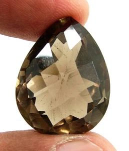 37.10 Ct Natural Smoky Quartz Gemstone Pear Checker Cut Untreated Stone - 1151 - Picture 1 of 2