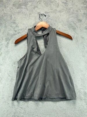 Olivaceus Top Shirt Womens Medium Gray Suede Soft Feel Keyhole Neck Sleeveless - Image 1 of 4