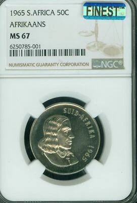 1965 SOUTH AFRICA 50 CENTS AFRIKAAN NGC MS67 MAC FINEST MAC SPOTLESS 95 MINTED*  - Image 1 of 2