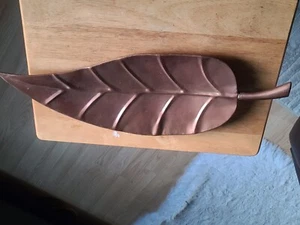 copper antique aluminum metal leaf dish 17-21" made in India good condition - Picture 1 of 9