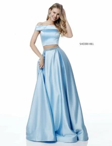 Sherri Hill 51632 Azul Claro Impresionante 2 Piezas Vestido de Baile Talla 10 - Imagen 1 de 2