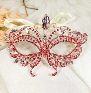 Butterfly Pink Masquerade Mask, Wedding Party Rose Gold Eye Mask, Venetian Party - Picture 1 of 3