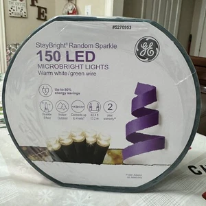 GE StayBright Random Sparkle 150 LED Warm White MicroBright Lights w/ Green Wire - Picture 1 of 6