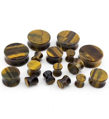 PAR-Piedra Ojo de Tigre Sillín Acampanado Tapones para los Oídos Calibre 16mm/5/8"  Foto 1 de 4