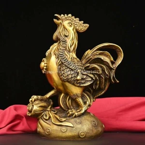 10 inch brass home feng shui treasure wealth animal cock rooster statue - Picture 1 of 9