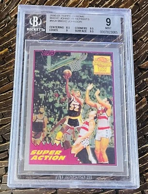 Pop 1💎2000 Magic Johnson TOPPS CHROME 1981 SUPER ACTION WEST RP #MJ4 BGS 9, 9.5 - Image 1 of 4