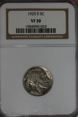 1925-S .05 NGC VF30   Buffalo Nickel,Indian nickel - Image 1 of 2