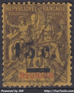 REUNION : TYPE GROUPE VARIETE SURCHARGE 1 PLUS PETIT N° 54A OBLITERE - COTE 65 € - Picture 1 of 2