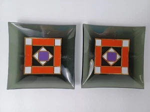 Square Smoked Glass Ashtray 4" ~ Orange ~ White ~ Purple lot of 2 Trinket Keys - Picture 1 of 5