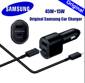 For Samsung 45W Dual Port Fast Charging Car Charger USB Type-C Cable Galaxy