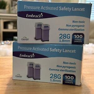 2 Pack Embrace Safety Lancets Pressure Activated 28G x 1.8 mm 200 Ct Sterile