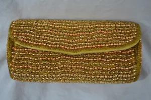 VINTAGE 1960s gold metallic beaded clutch evening bag Made in Hong Kong - Picture 1 of 9
