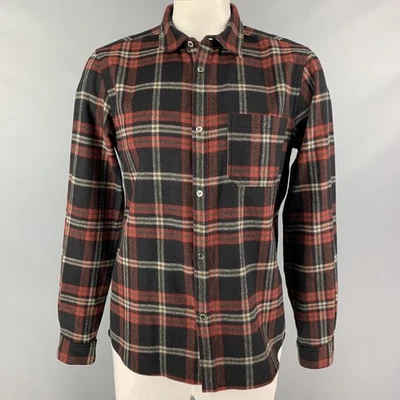 A.P.C. Size XL Black Red White Plaid Wool Nylon Button Up Long Sleeve Shirt - Image 1 of 4