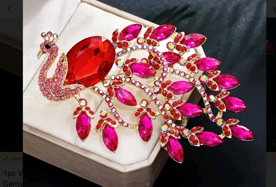 peacock Brooch Pin Pink Fashion jewelry NEW Free Ship 3.7 Inch - Image 1 of 1