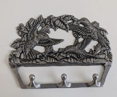 Gancho llave Carson vintage años 90 colibríes tono plata decoración pared peltre pájaro 1993 Foto 1 de 4