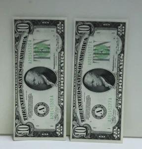 (2) 1934 $10 FRN Lime Green Seal Unc Consecutive 26,27 - Picture 1 of 2