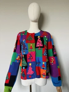VTG MICHAEL SIMON NEW YORK Women’s M CHRISTMAS SWEATER CARDIGAN 1998 - Picture 1 of 17