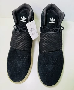 Adidas Mens Size 10.5 Tubular Invader Strap Sneakers Black Suede BB5037 High Top - Picture 1 of 7