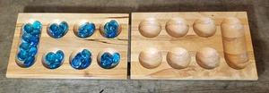 Vintage Mancala klappbares Holz Brettspiel mit glasfarbenen Edelsteinen ideal für Reisen - Bild 1 von 7