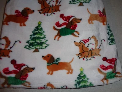 New We WOOF you a Merry Christmas plush BLANKET -TWIN 60" x 90" DACHSHUND DOGS - Image 1 of 4