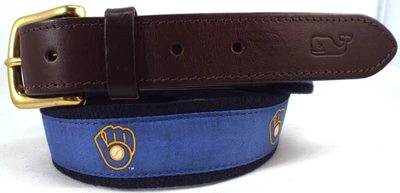 Cinturón clásico de cuero y algodón de 1 3/8" Milwaukee Brewers talla 32 nuevo sin etiquetas Foto 1 de 4