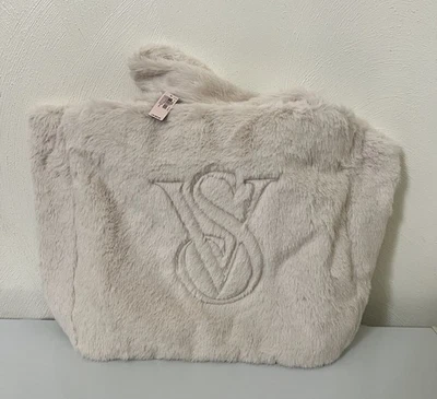 Victors Secret Fuzzy Tote Bag Large Limited Edition In Cream Color - Image 1 of 4