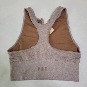 PINK Active Victoria’s Secret Women Sports Bra Brown Split Neck Seamless Crop M - Picture 1 of 3
