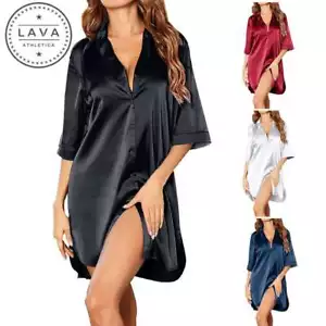 Women Satin Sleep Shirt Lingerie Nightgown Sleepwear Silk Bathrobe US Valentines - Afbeelding 1 van 16