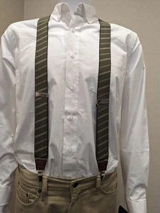 New 35MM 1 3/8" Olive Green Grey Gray Stripe Suspender Elastic Back Braces New - Picture 1 of 3