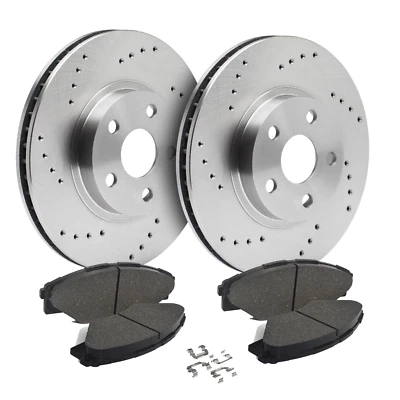 Front Drilled Brake Rotors + Pads for 2003-2008 Toyota Corolla Matrix Vibe - Image 1 of 4