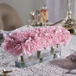 Graceful Pink Rose Real Touch Faux Flower Arrangement in a Vase - Picture 1 of 3