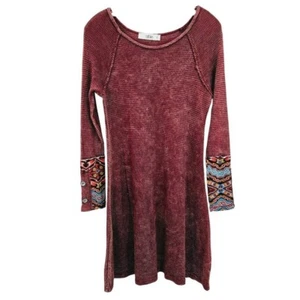 Vestido Manga Larga Tejido Gofre Able S Rojo Raglán Azteca Suroeste Boho Elástico - Imagen 1 de 11