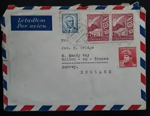 RARE 1947 Czechoslovakia Airmail Cover ties 4 stamps canc Olomouc to UK - Picture 1 of 2