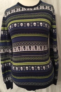 H & M Cotton Pullover Kids Ski Sweater w/Skulls Sz 12-14Y Winter Cozy Fair Isle - Picture 1 of 5