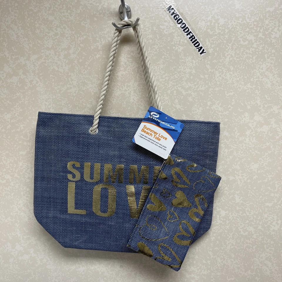 O'rageous Summer Love Canvas Beach Tote & Wristlet Clutch Shopping Diaper Bag
