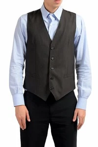Dolce & Gabbana Men's 100% Wool Brown Striped Button Up Dress Vest Size 40 42 - Picture 1 of 5