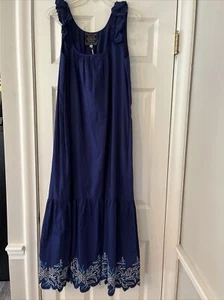 NWT Johnny Was Yoko Eyelet Sleeveless Embroidered Hem Maxi Dress Navy Large - Picture 1 of 11