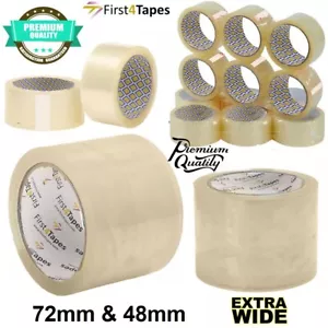 CINTA DE EMBALAJE DE PAQUETES TRANSPARENTE EXTRA ANCHO 75 MM/48 MM CAJA DE CARTÓN SELLADO ROLLO DE BAJO RUIDO - Imagen 1 de 12