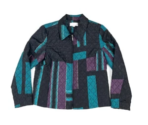 VTG 90s Purple Pink Teal Full-Zip Quilted Windbreaker Jacket Retro Abstract M - Picture 1 of 7