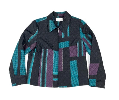 VTG 90s Purple Pink Teal Full-Zip Quilted Windbreaker Jacket Retro Abstract M - Image 1 of 4
