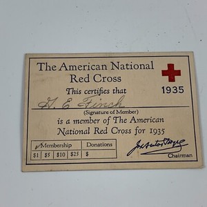 Vintage 1935 American National Red Cross Membership Card