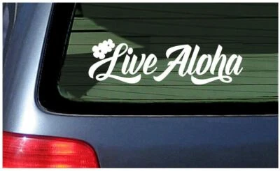 Calcomanía de vinilo Live Aloha Plumeria Flower Hawaii estilo hawaiano cepillo Foto 1 de 3