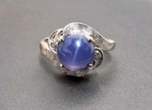 14k White Gold Star Sapphire W/ Diamond Accents Ring - Size 5 - 3.4G - Picture 1 of 7