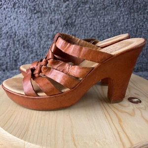 Kork Ease Leather Shoes Womens 9 Brown Block Heel Platform Slip On Sandals - Picture 1 of 12