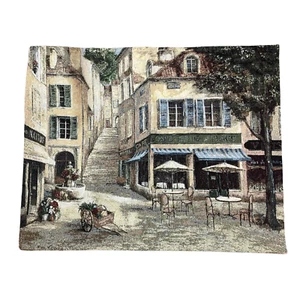 Cafe De La Place Tapestry Parisian Streetscape Wall Hanging 70"x50" - Picture 1 of 7