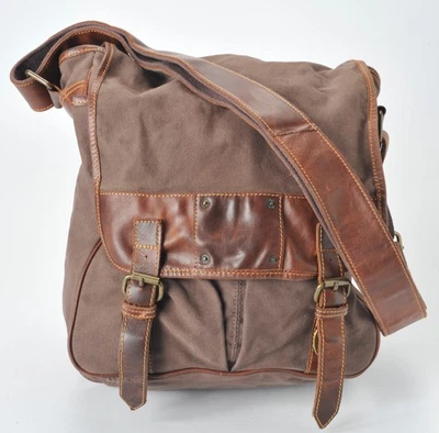 Bandolera bandolera bandolera vintage de cuero de lona marrón fósil con bolsillos Foto 1 de 4